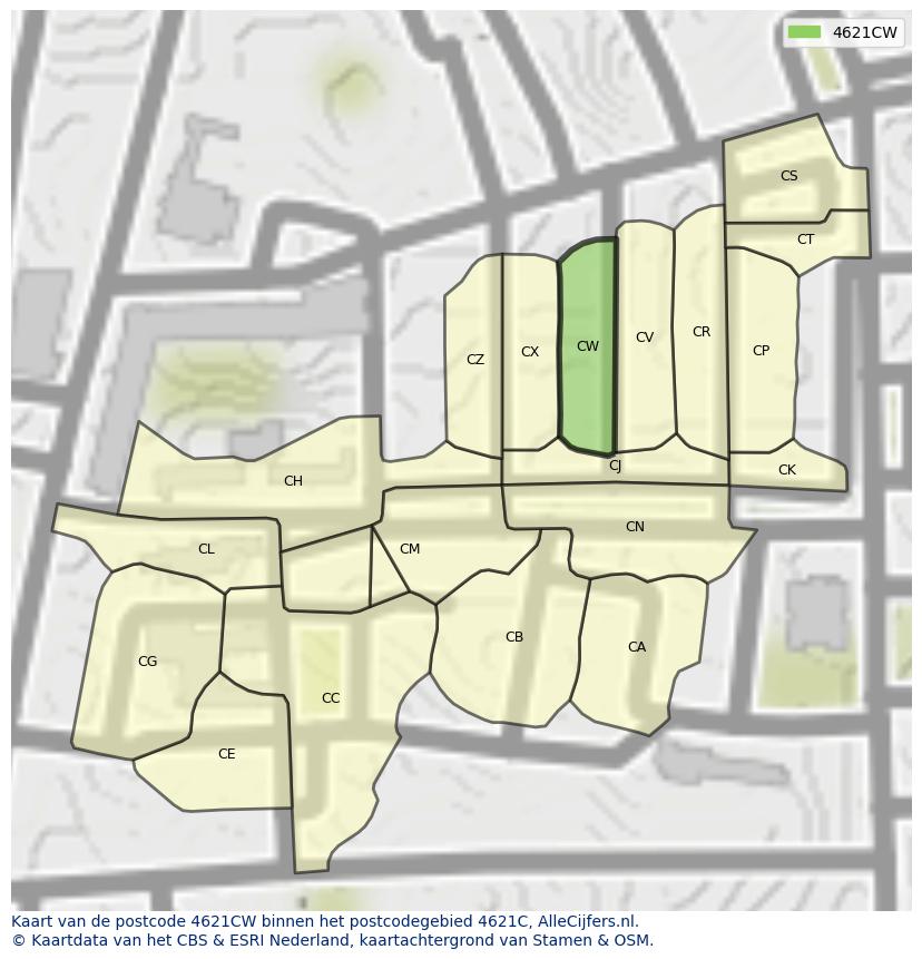 Afbeelding van het postcodegebied 4621 CW op de kaart.