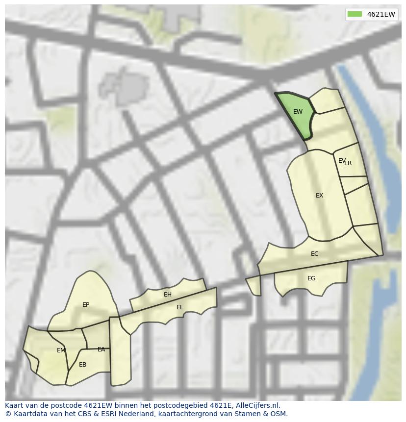 Afbeelding van het postcodegebied 4621 EW op de kaart.