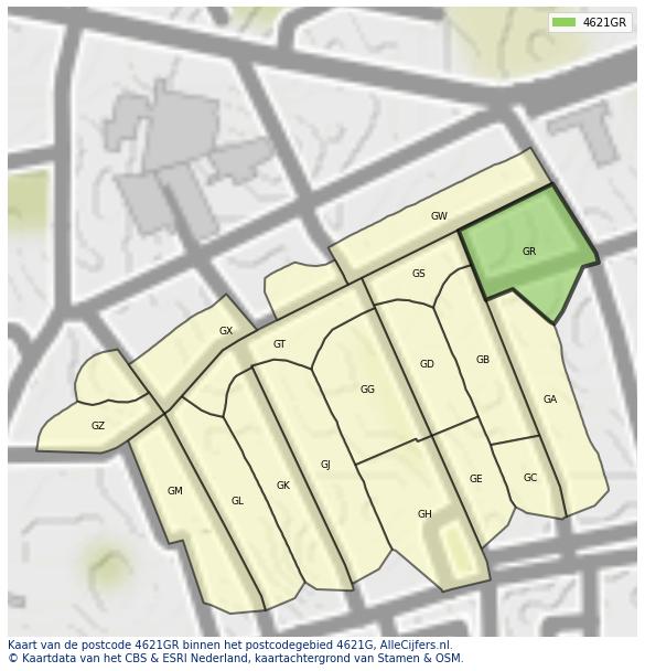 Afbeelding van het postcodegebied 4621 GR op de kaart.