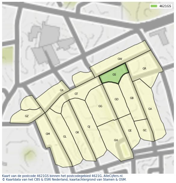 Afbeelding van het postcodegebied 4621 GS op de kaart.