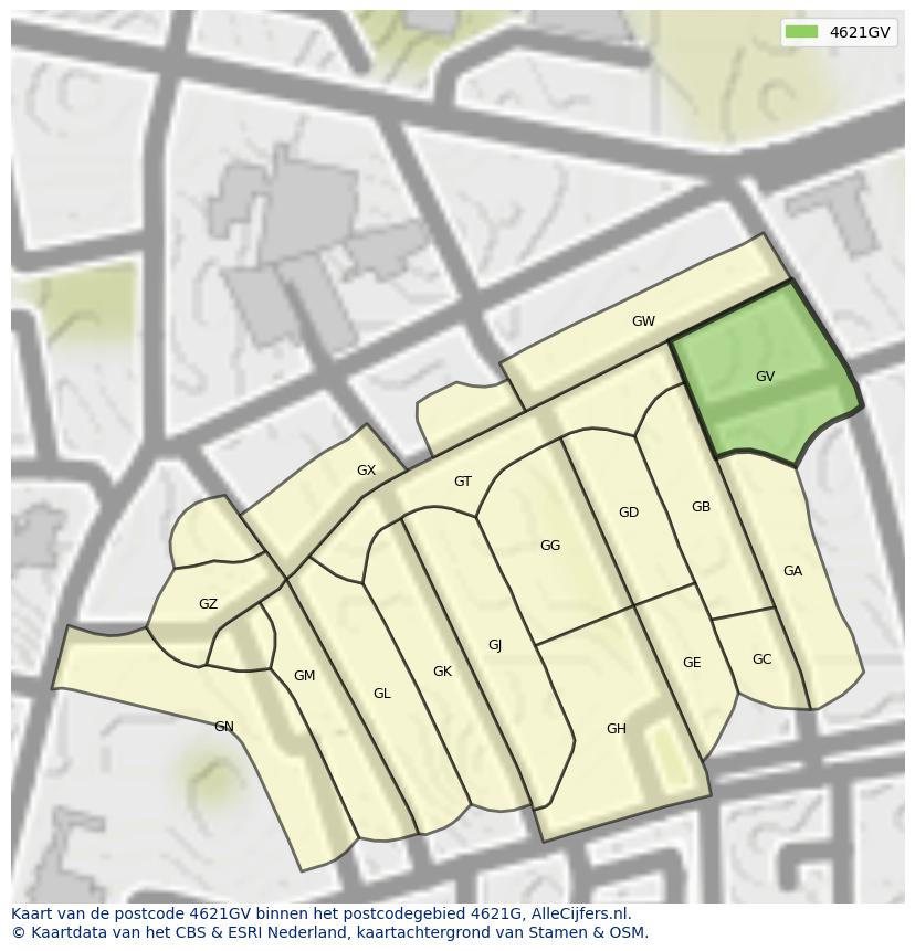 Afbeelding van het postcodegebied 4621 GV op de kaart.