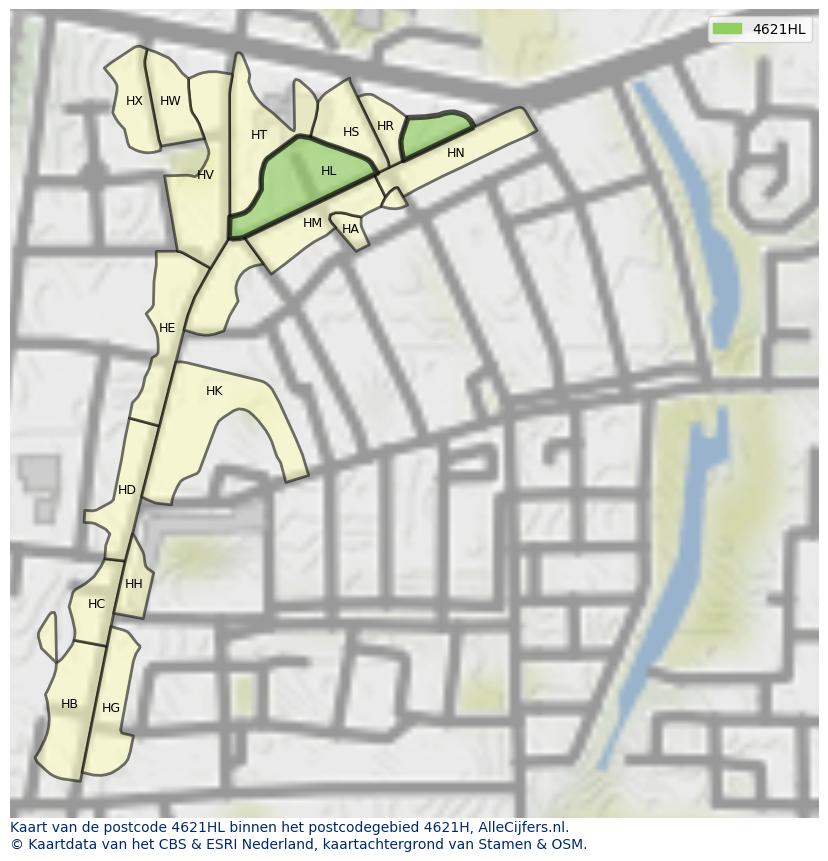 Afbeelding van het postcodegebied 4621 HL op de kaart.