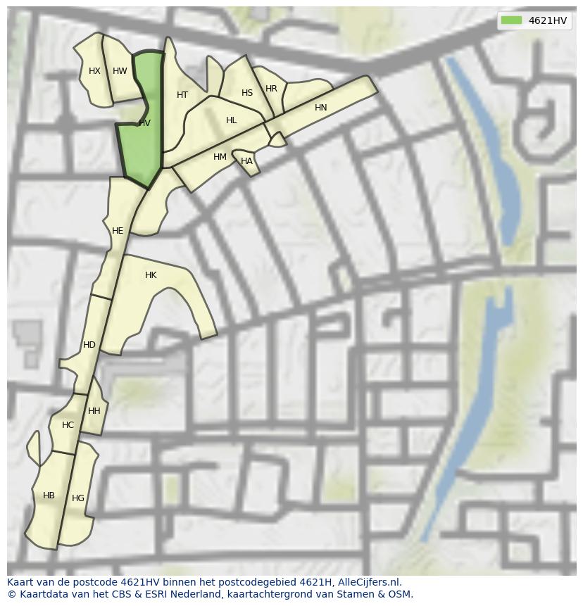 Afbeelding van het postcodegebied 4621 HV op de kaart.