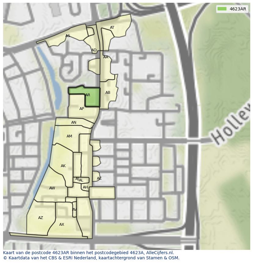 Afbeelding van het postcodegebied 4623 AR op de kaart.