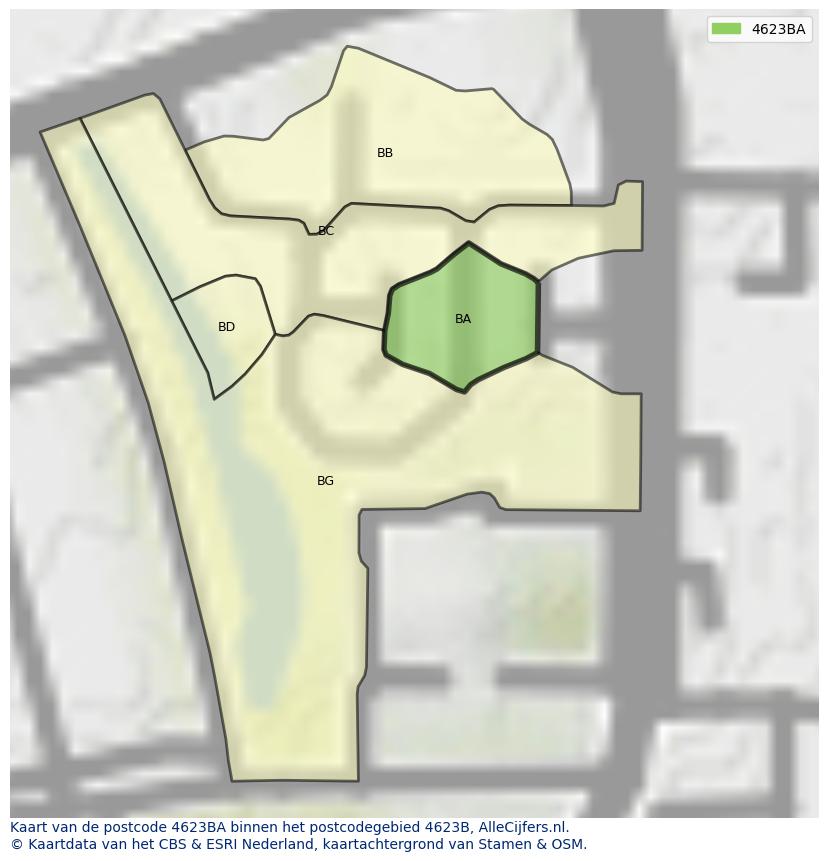 Afbeelding van het postcodegebied 4623 BA op de kaart.