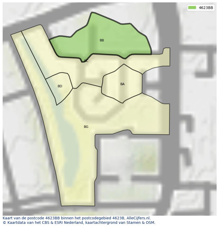 Afbeelding van het postcodegebied 4623 BB op de kaart.