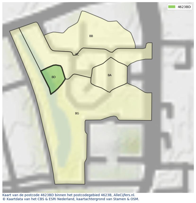 Afbeelding van het postcodegebied 4623 BD op de kaart.