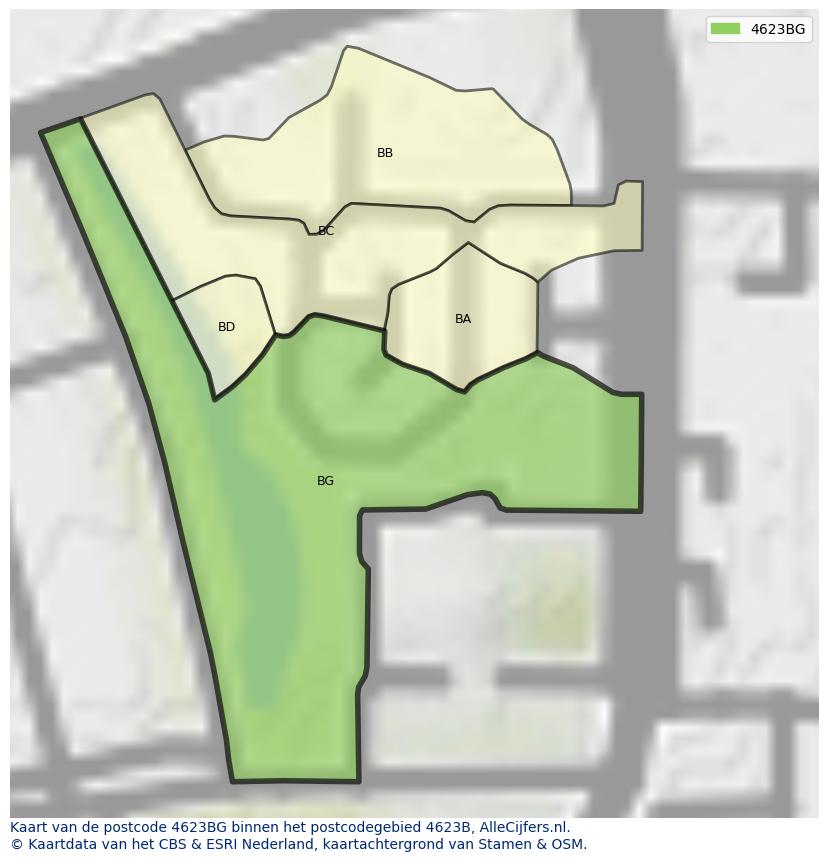 Afbeelding van het postcodegebied 4623 BG op de kaart.