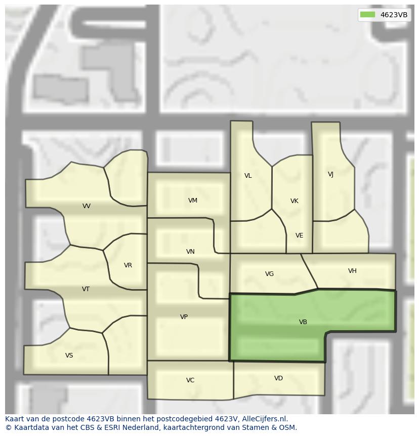 Afbeelding van het postcodegebied 4623 VB op de kaart.