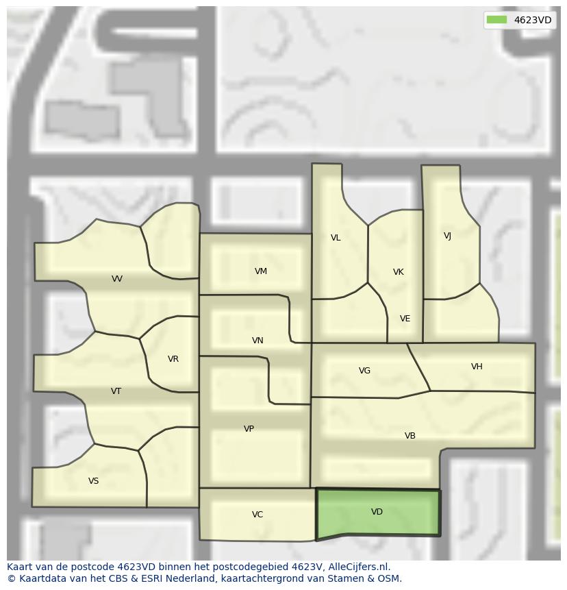 Afbeelding van het postcodegebied 4623 VD op de kaart.