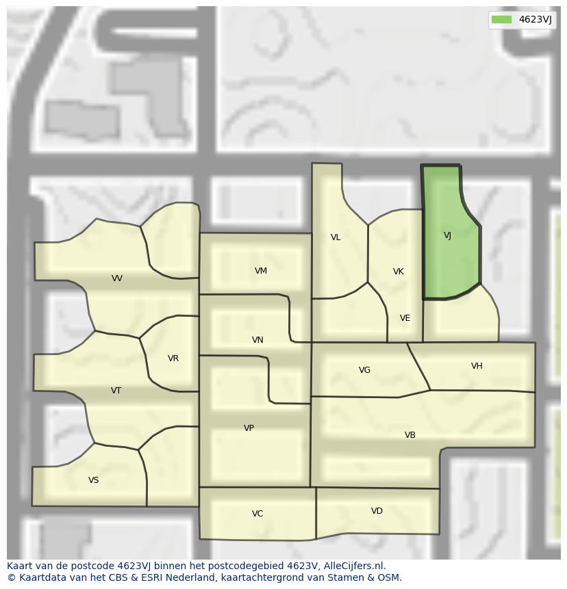 Afbeelding van het postcodegebied 4623 VJ op de kaart.