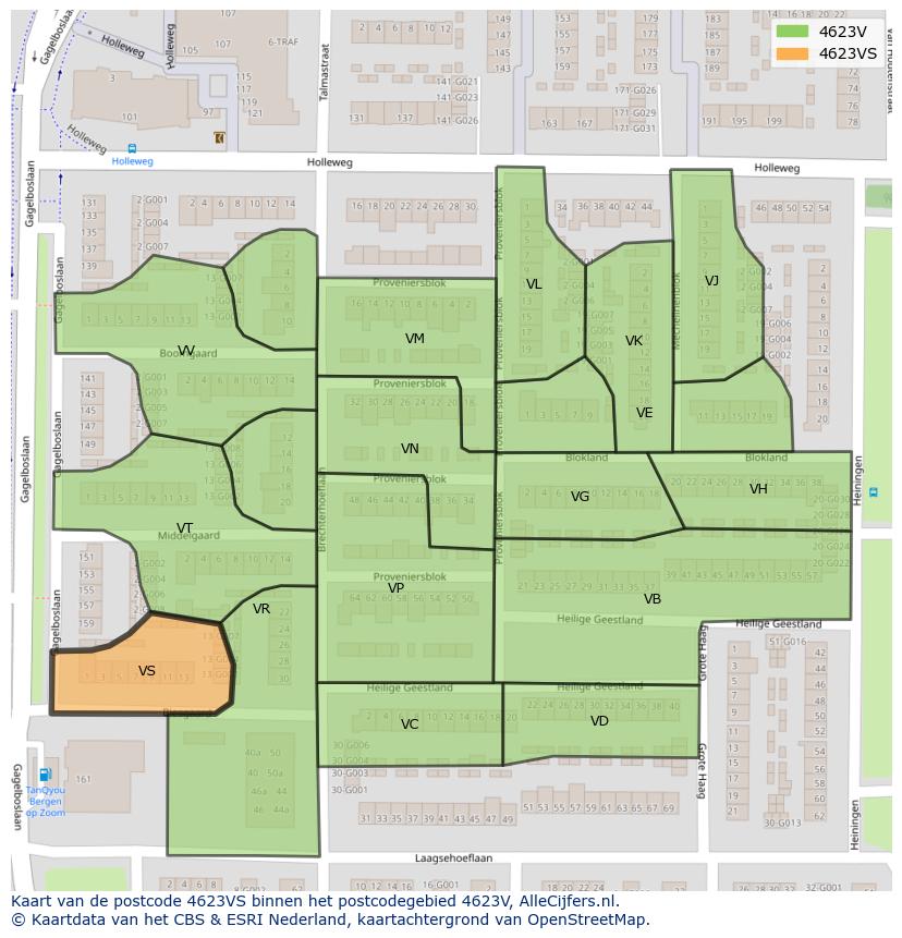 Afbeelding van het postcodegebied 4623 VS op de kaart.