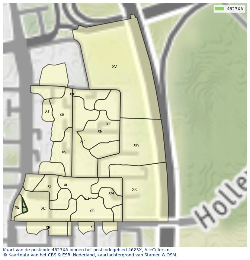 Afbeelding van het postcodegebied 4623 XA op de kaart.
