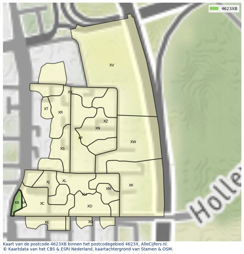 Afbeelding van het postcodegebied 4623 XB op de kaart.