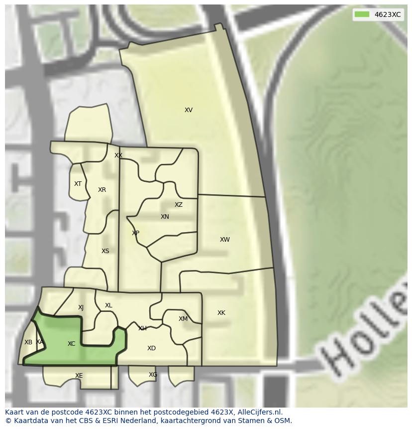 Afbeelding van het postcodegebied 4623 XC op de kaart.