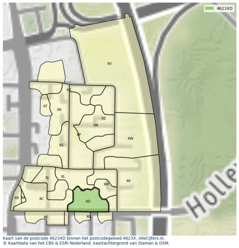 Afbeelding van het postcodegebied 4623 XD op de kaart.