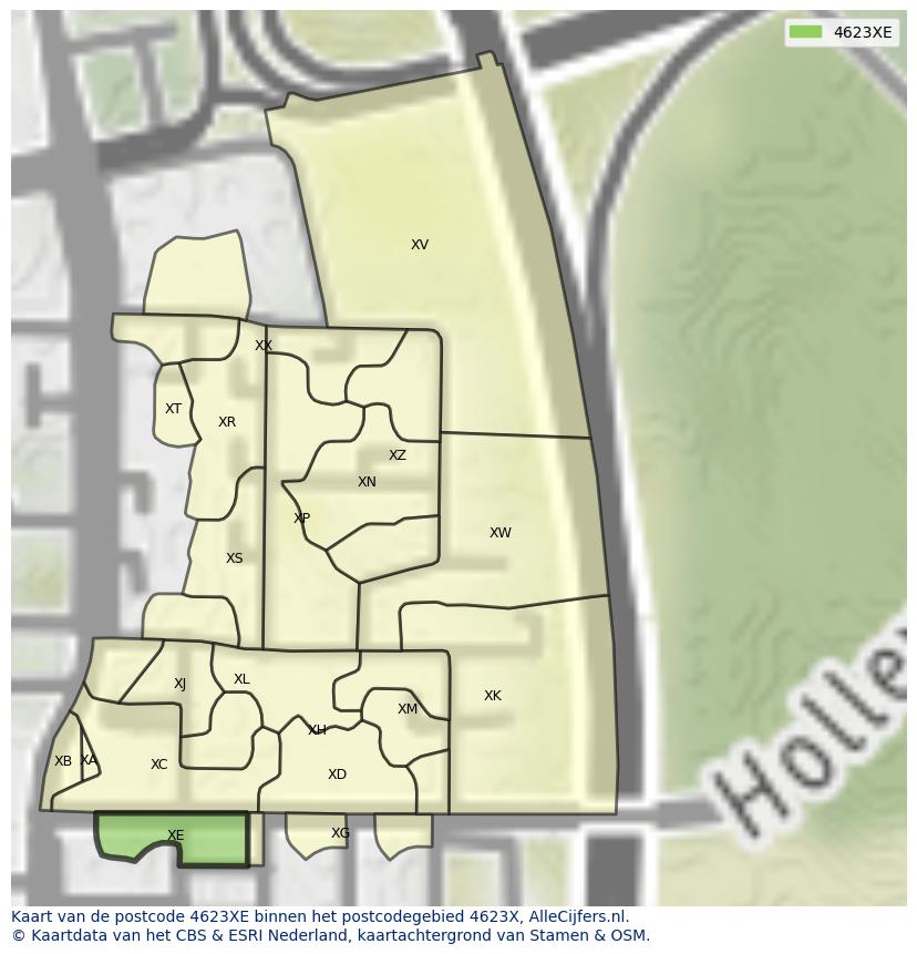 Afbeelding van het postcodegebied 4623 XE op de kaart.