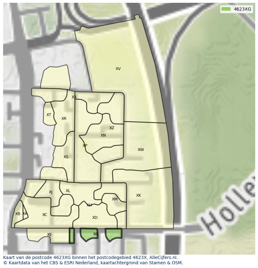 Afbeelding van het postcodegebied 4623 XG op de kaart.