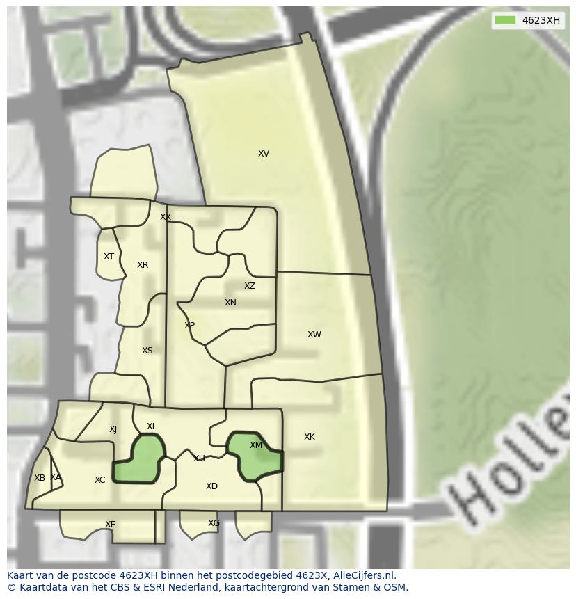 Afbeelding van het postcodegebied 4623 XH op de kaart.