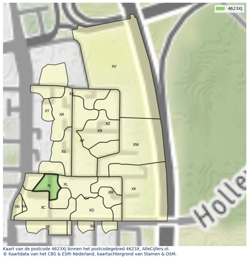 Afbeelding van het postcodegebied 4623 XJ op de kaart.