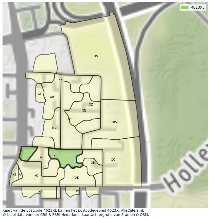 Afbeelding van het postcodegebied 4623 XL op de kaart.