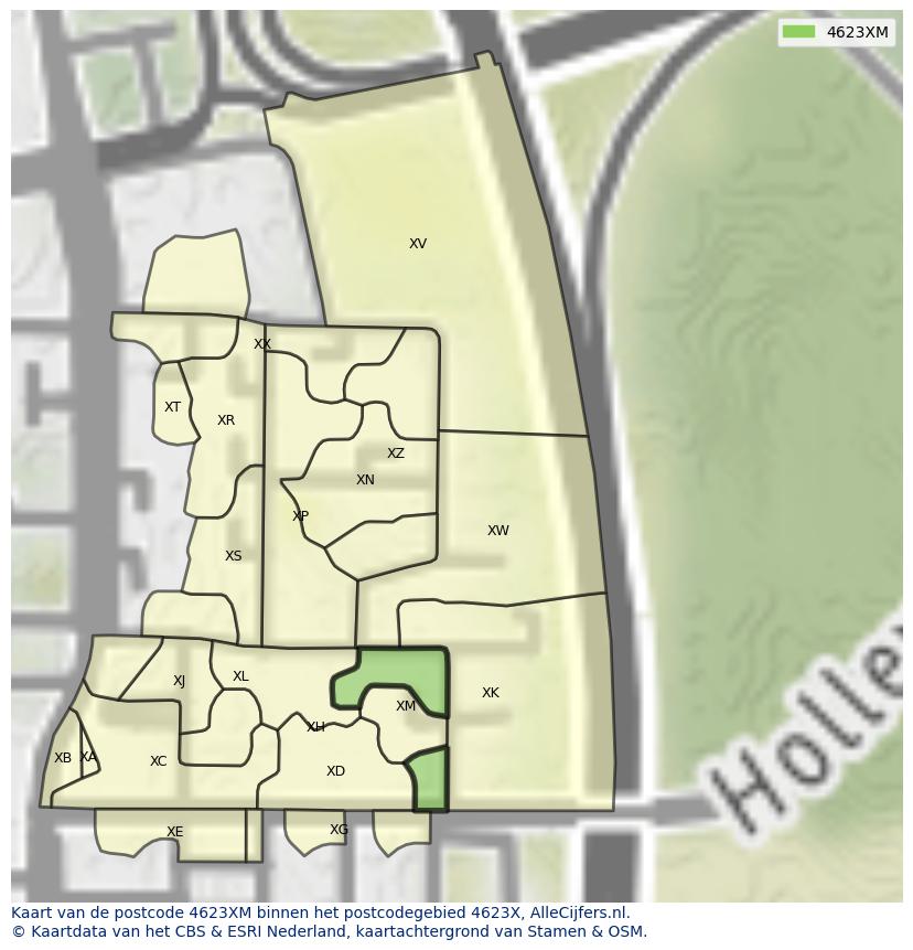 Afbeelding van het postcodegebied 4623 XM op de kaart.
