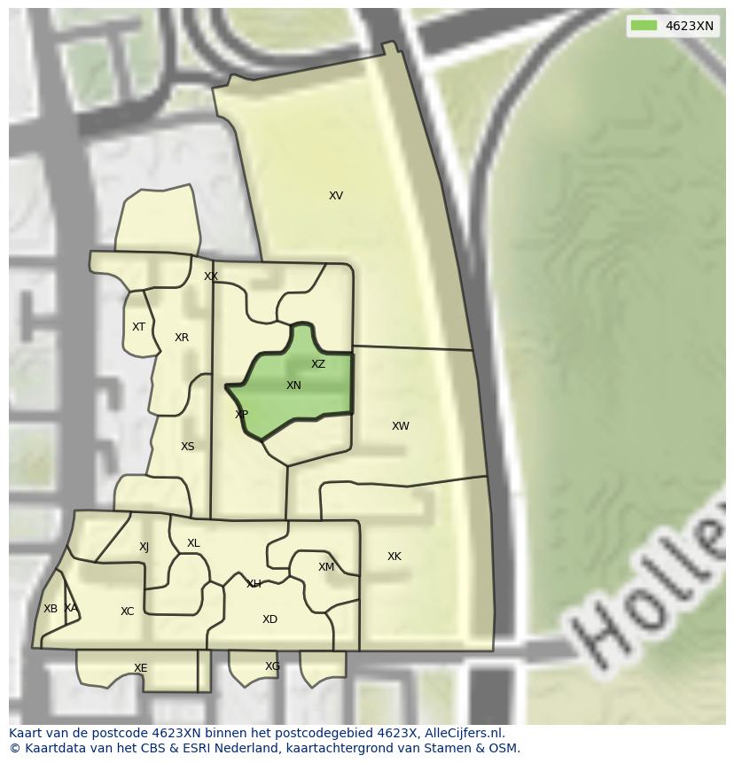 Afbeelding van het postcodegebied 4623 XN op de kaart.