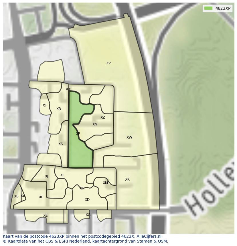 Afbeelding van het postcodegebied 4623 XP op de kaart.