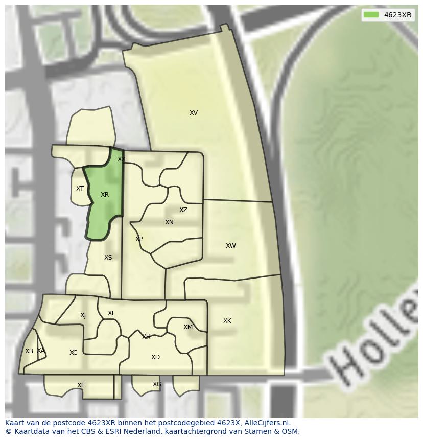 Afbeelding van het postcodegebied 4623 XR op de kaart.