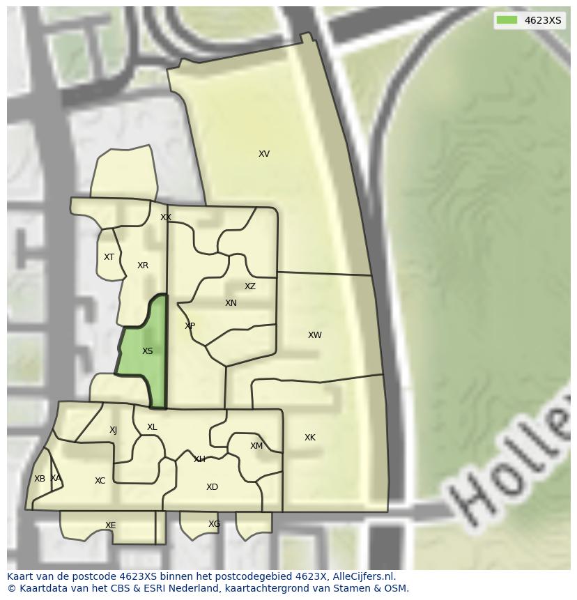 Afbeelding van het postcodegebied 4623 XS op de kaart.