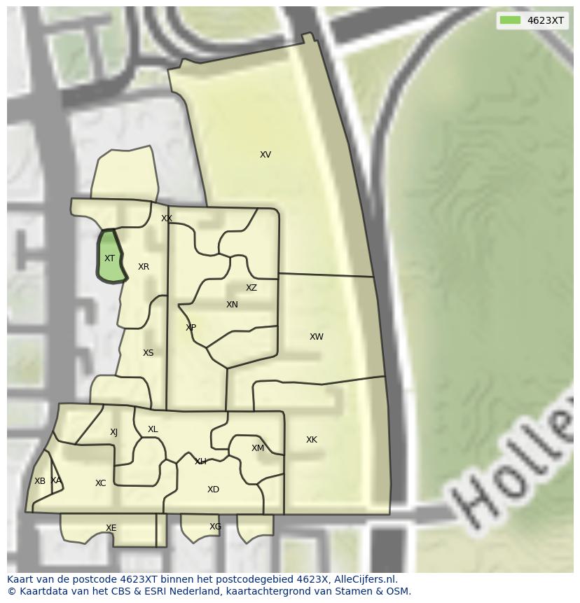 Afbeelding van het postcodegebied 4623 XT op de kaart.