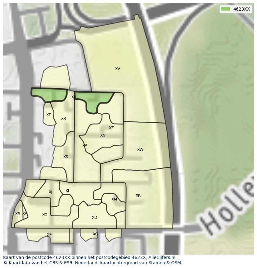 Afbeelding van het postcodegebied 4623 XX op de kaart.