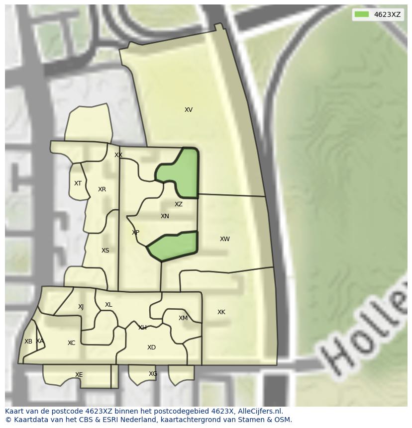 Afbeelding van het postcodegebied 4623 XZ op de kaart.