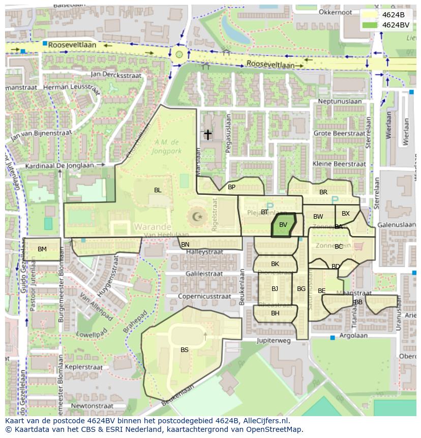 Afbeelding van het postcodegebied 4624 BV op de kaart.
