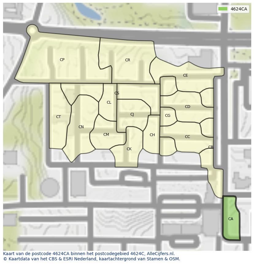 Afbeelding van het postcodegebied 4624 CA op de kaart.