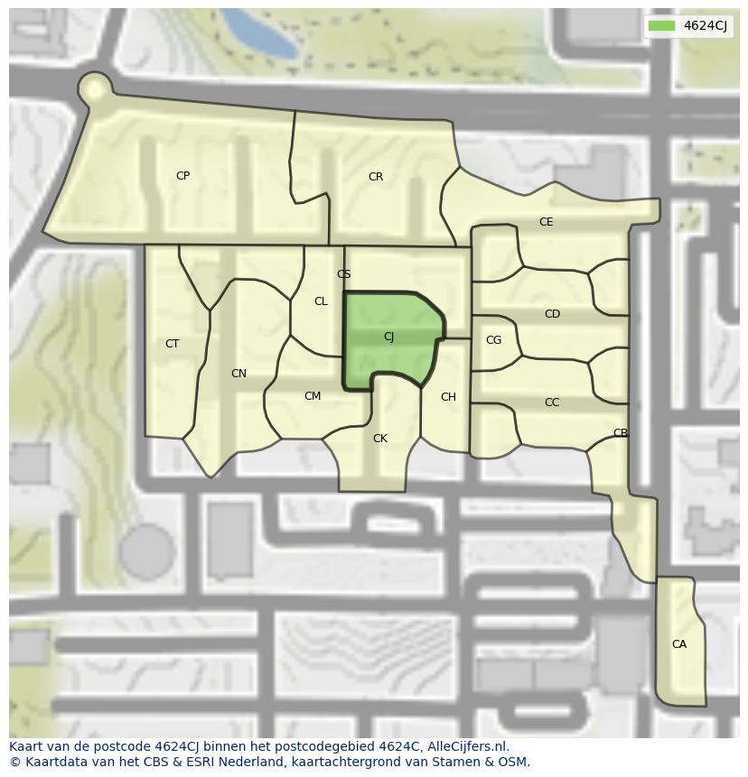 Afbeelding van het postcodegebied 4624 CJ op de kaart.