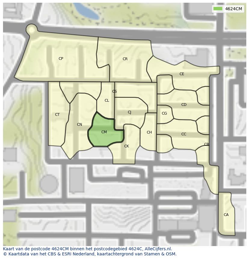 Afbeelding van het postcodegebied 4624 CM op de kaart.