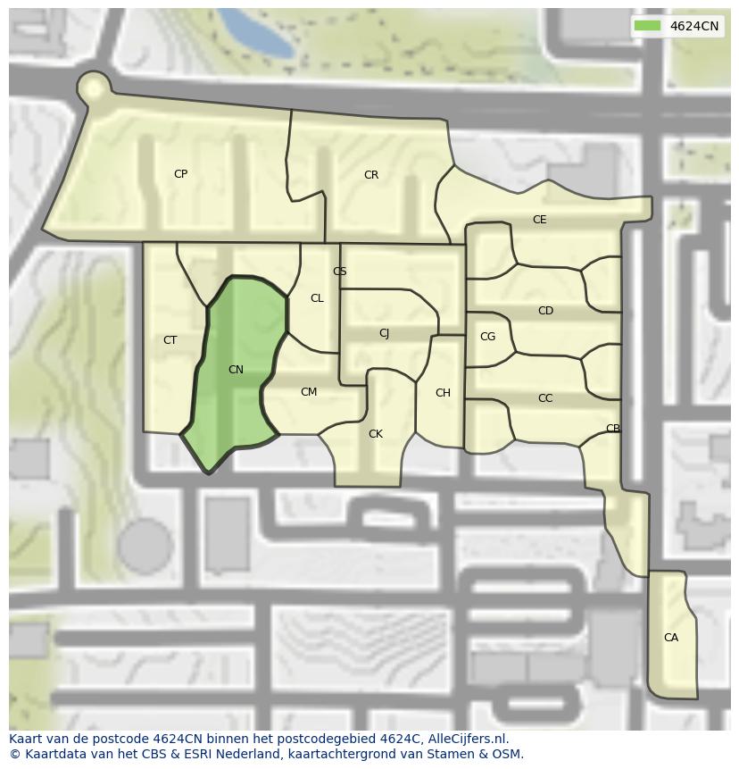 Afbeelding van het postcodegebied 4624 CN op de kaart.