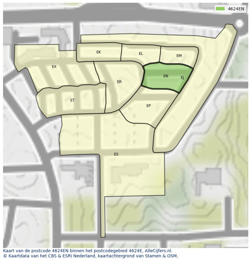 Afbeelding van het postcodegebied 4624 EN op de kaart.