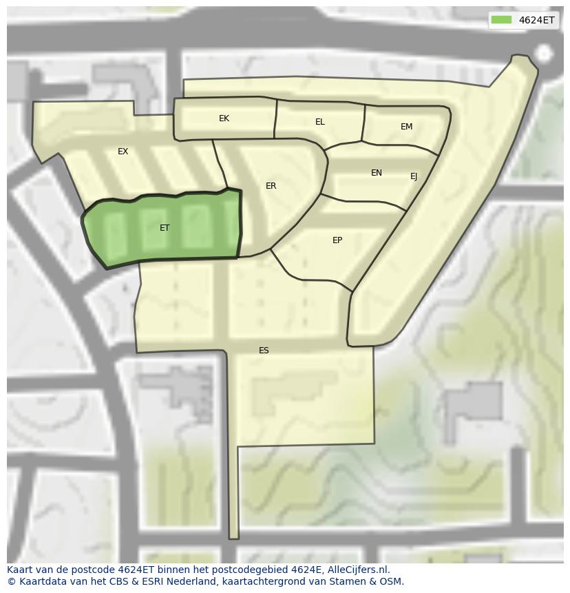 Afbeelding van het postcodegebied 4624 ET op de kaart.