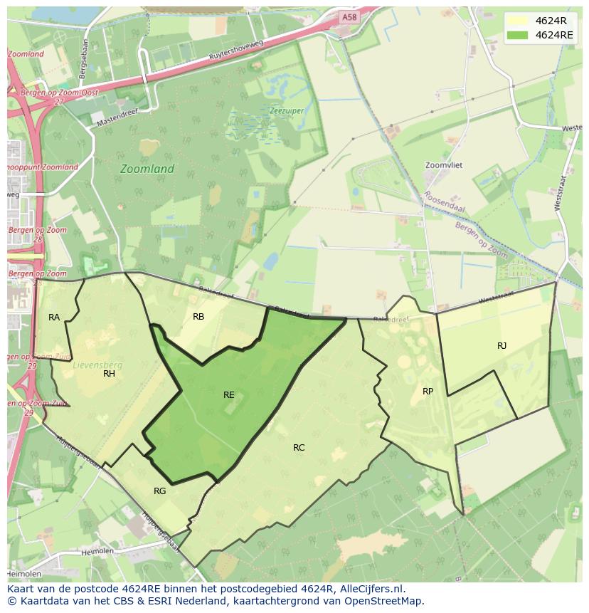 Afbeelding van het postcodegebied 4624 RE op de kaart.