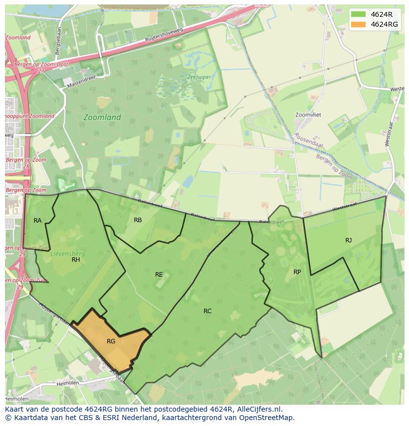 Afbeelding van het postcodegebied 4624 RG op de kaart.