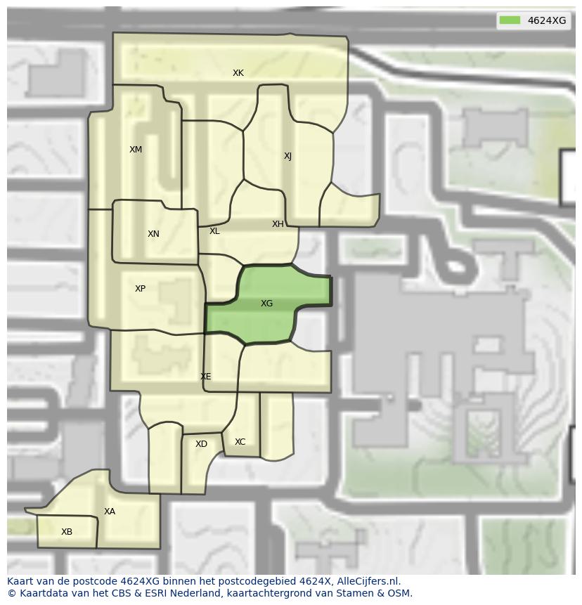 Afbeelding van het postcodegebied 4624 XG op de kaart.