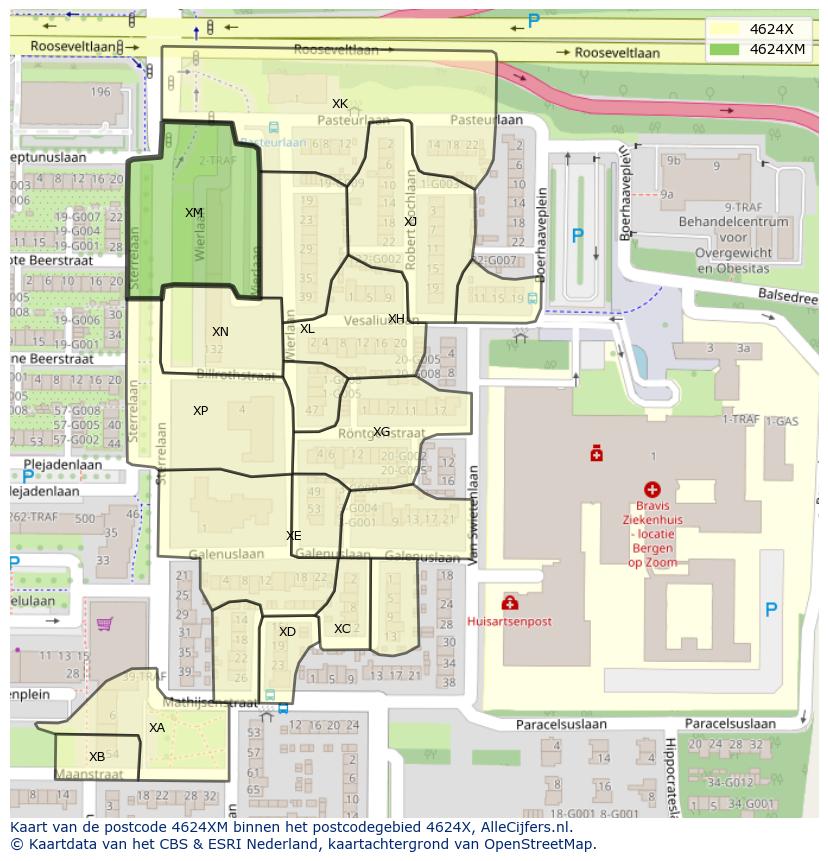 Afbeelding van het postcodegebied 4624 XM op de kaart.