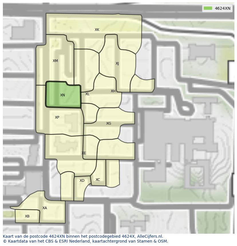 Afbeelding van het postcodegebied 4624 XN op de kaart.