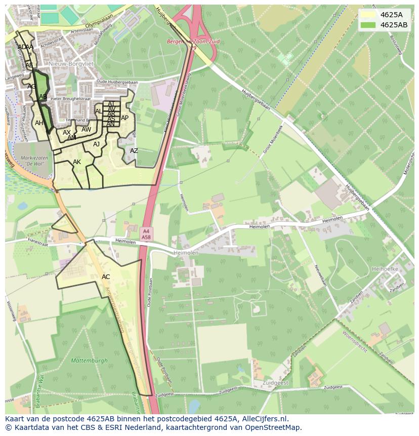 Afbeelding van het postcodegebied 4625 AB op de kaart.