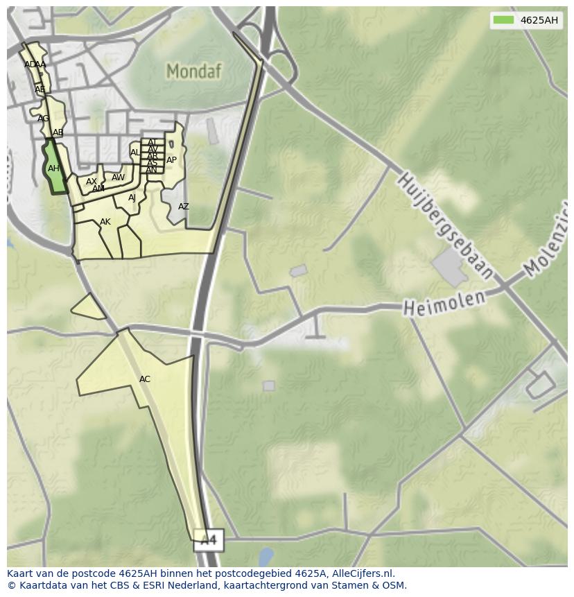 Afbeelding van het postcodegebied 4625 AH op de kaart.