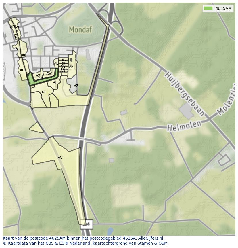 Afbeelding van het postcodegebied 4625 AM op de kaart.