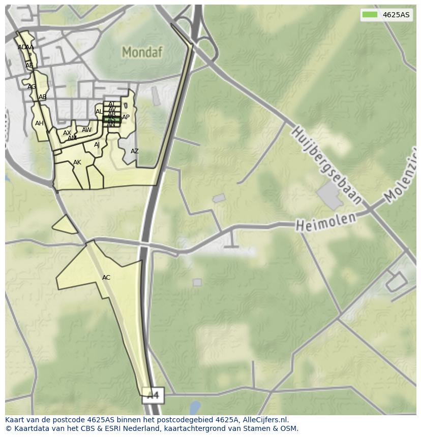 Afbeelding van het postcodegebied 4625 AS op de kaart.