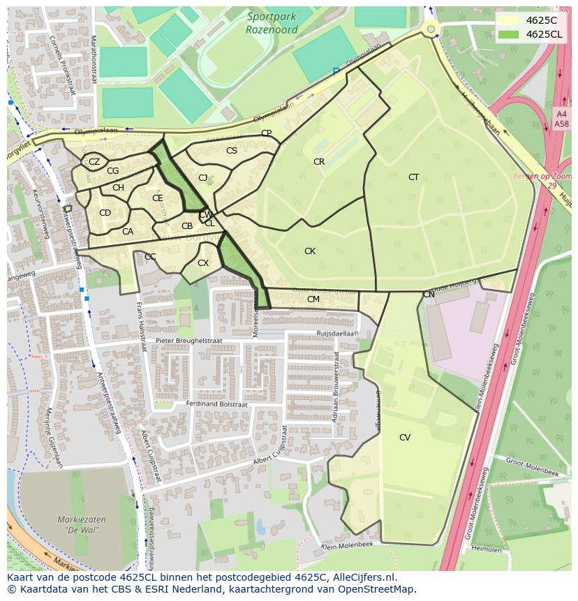 Afbeelding van het postcodegebied 4625 CL op de kaart.